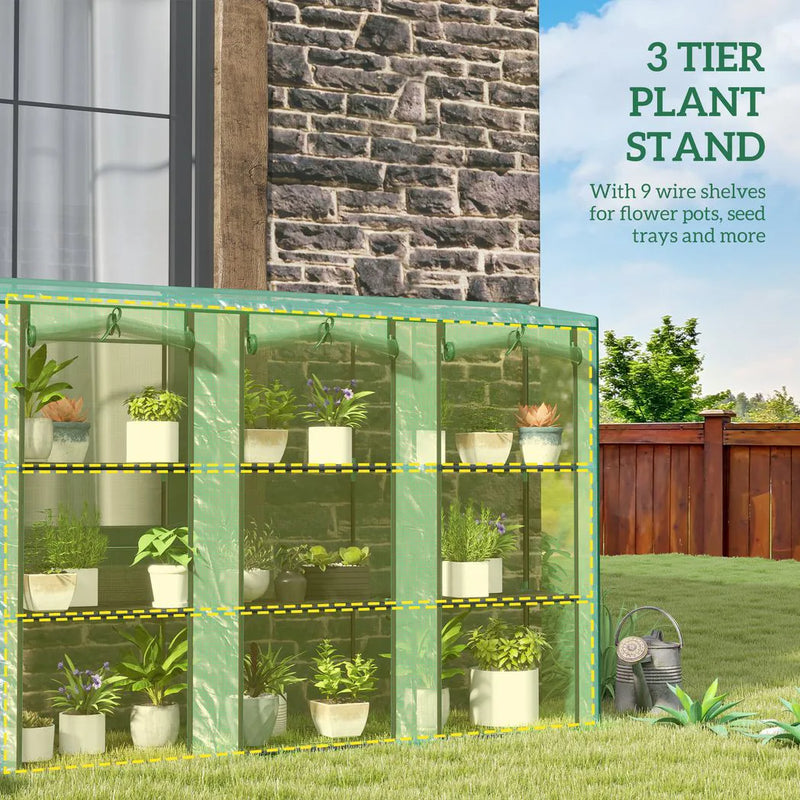 Outsunny 46 x 215 cm Nine-Shelf Greenhouse - Green
