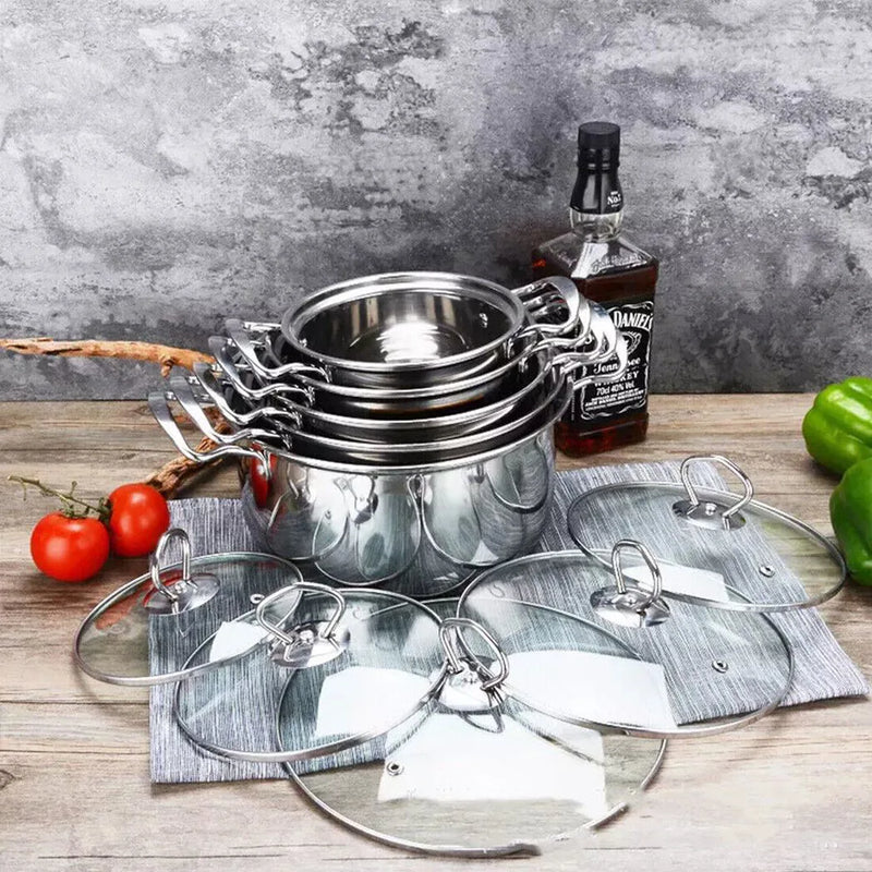11PCS Induction Non Stick Stainless Steel Cookware Cooking Pot Pan With Lids Se