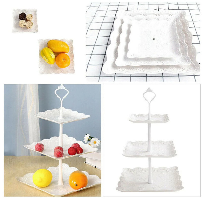 NEW 2X 3 Layer Dessert Cake Stand Plate Afternoon Tea Party Wedding Tableware Plate UK