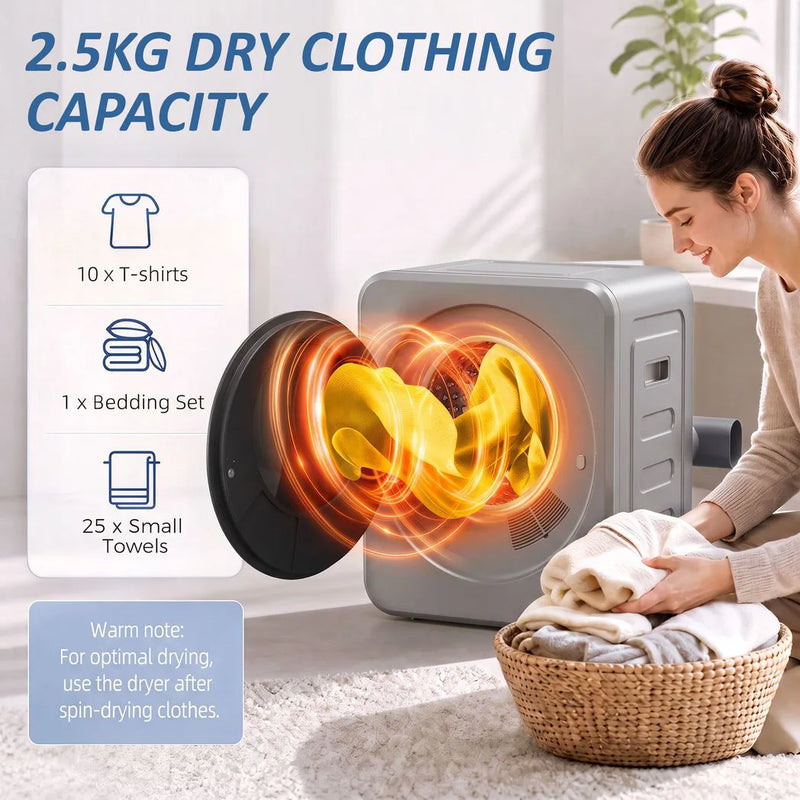 HOMCOM Vented Tumble Dryer, 4 kg Front Tumble Dryer with Stainless Steel Tub, 800W Compact Freestanding, Silver