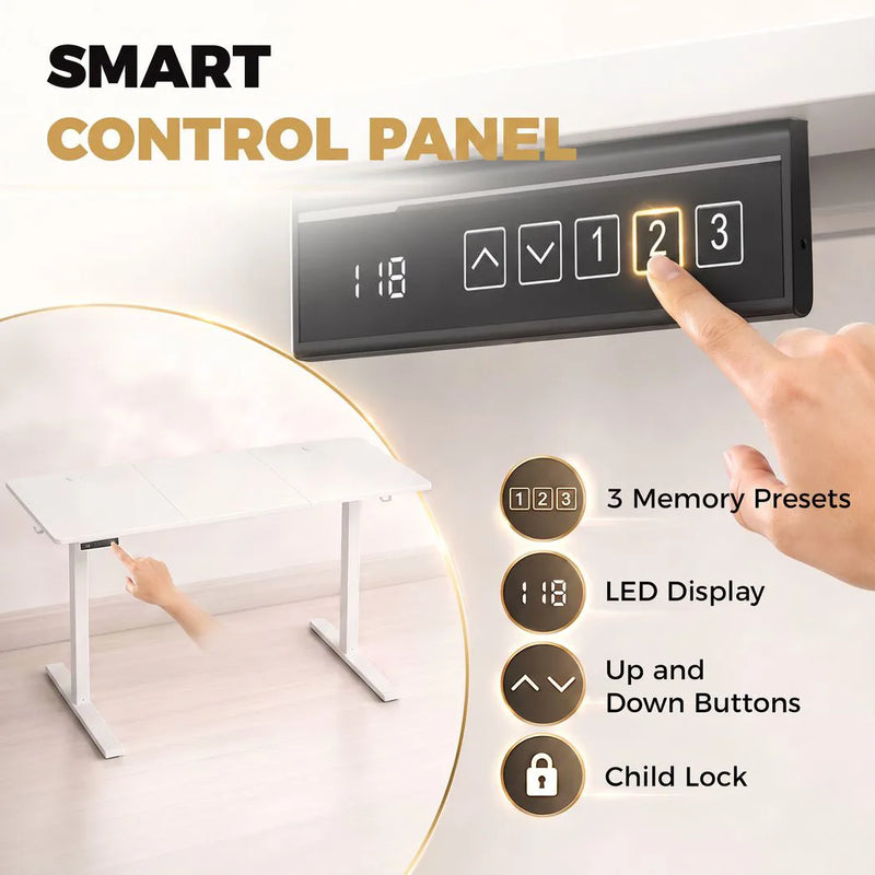 HOMCOM Standing Desk Memory Control Height Adjustable Desk 2 Cable Holes LED Display Sit Stand Desk White