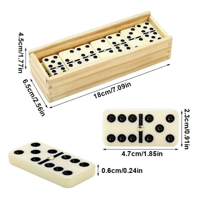 28Pcs Domino Set Professional Educational Double-Six Dominoes Wooden Box