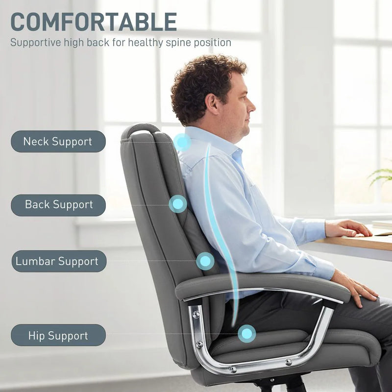 HOMCOM Big and Tall Office Chair 180kg with Spring Cushion, PU Leather - Grey