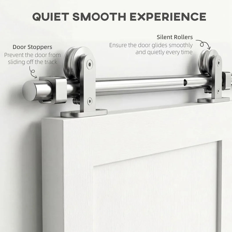 HOMCOM Sliding Door Hardware Kit Smooth Quiet 304 Stainless Steel for 200cm Track Sliver Tone