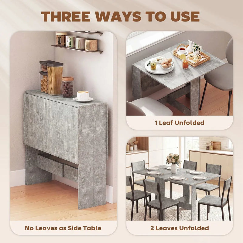 HOMCOM Folding Dining Table, Space-Saving Drop Leaf Kitchen Table for 4-6 People Grey