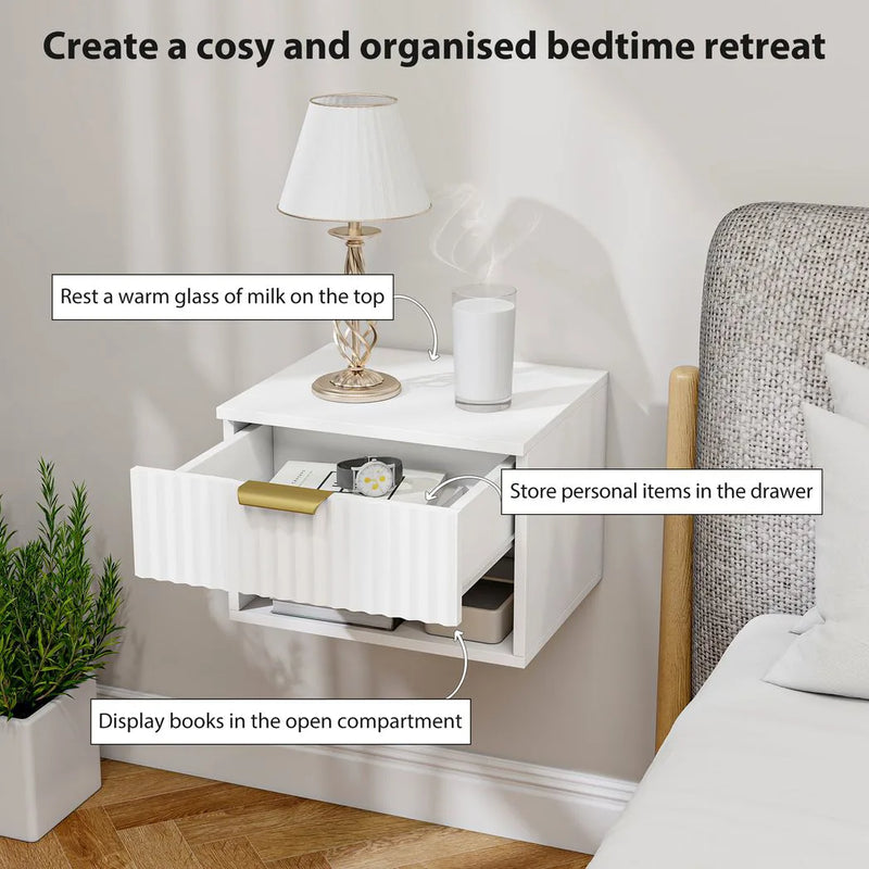 HOMCOM Floating Nightstands Set of 2, Modern Wall Mounted Bedside Tables, White