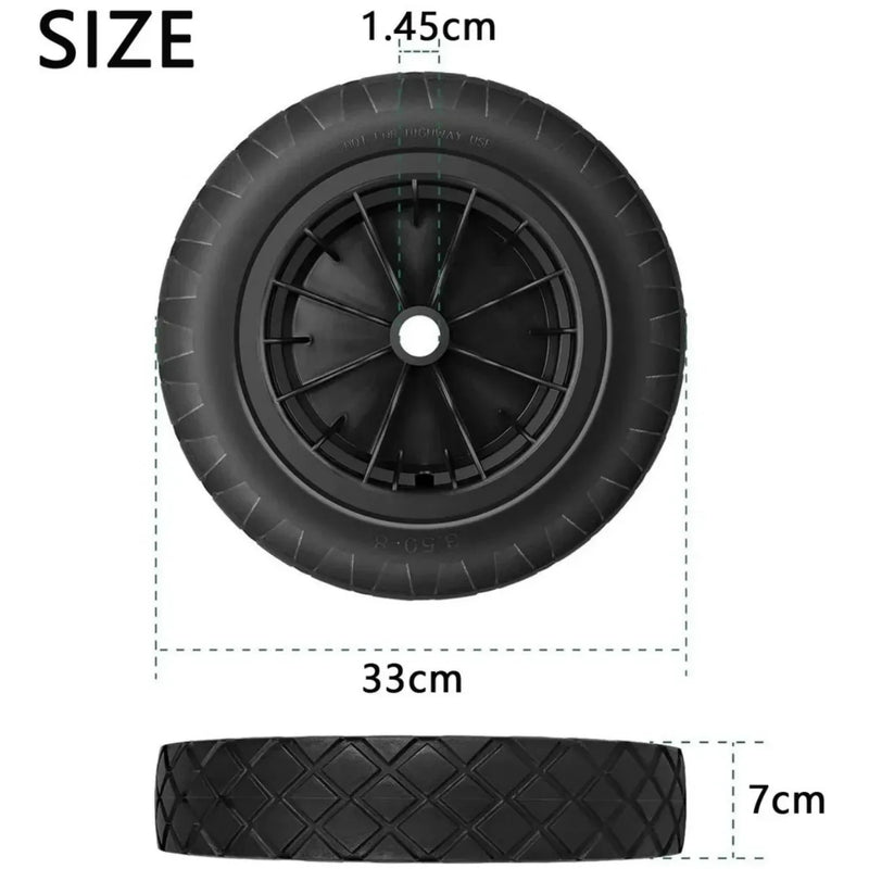 PU Wheelbarrow Wheel 14 inch 3.50-8 Puncture Proof Solid Heavy Duty Tyre Black