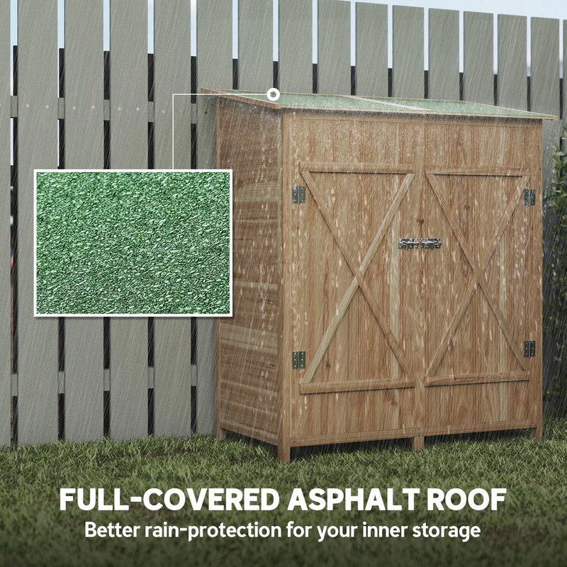 Outsunny 140 x 75 Fir Wood Garden Shed, with Asphalt Roof - Natural