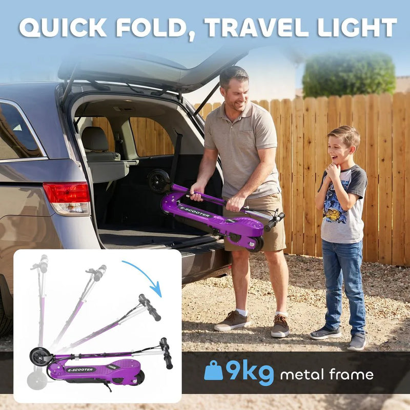HOMCOM Foldable Electric Kids Scooter, Ride-on for Ages 7-14 Years, Purple