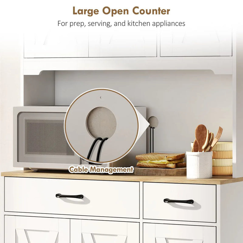 HOMCOM 175 cm Tall Kitchen Pantry Cabinet with Microwave Stand, Freestanding Pantry Cupboard, White