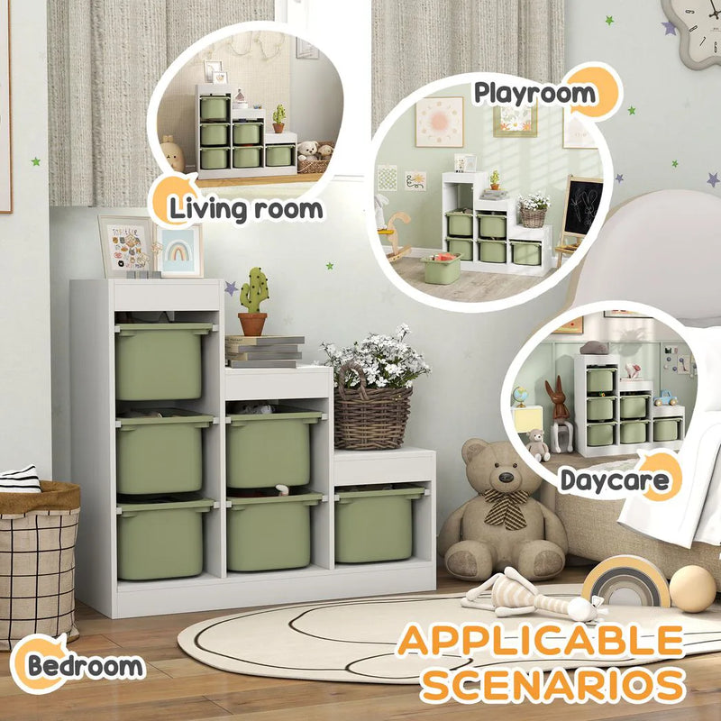 AIYAPLAY Toy Storage Organiser, Three-Layer Kids Toy Storage Units, with Removable Bins, for Ages 3-8 Years, Green