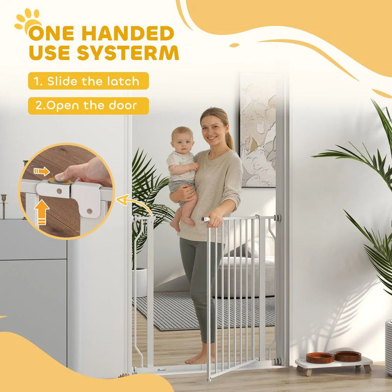 PawHut Extra Wide Dog Gate, with Door Pressure, for Doorways, Hallways, Staircases - White