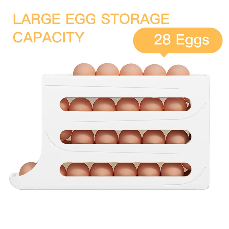 4-Tiers Auto Rolling Egg Dispenser, Space-Saving Egg Holder for Fridge and Countertop, Durable Plastic Kitchen Egg Organizer