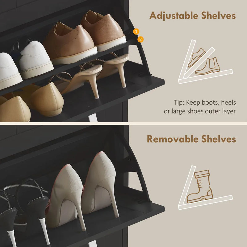 HOMCOM Three-Drawer Minimalistic Shoe Cabinet - Black