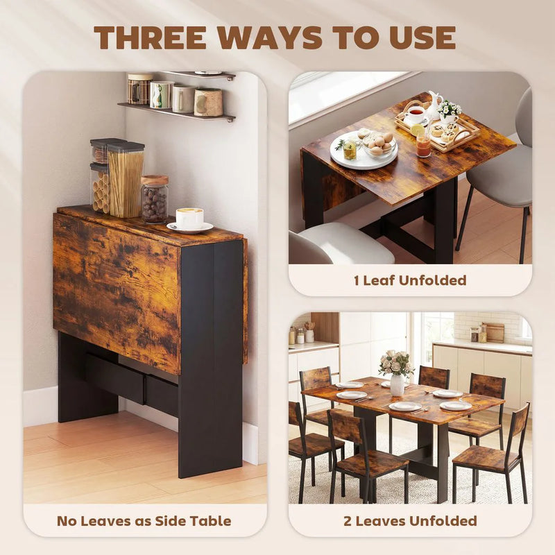 HOMCOM Folding Dining Table, Space-Saving Drop Leaf Kitchen Table for 4-6 People Rustic Brown