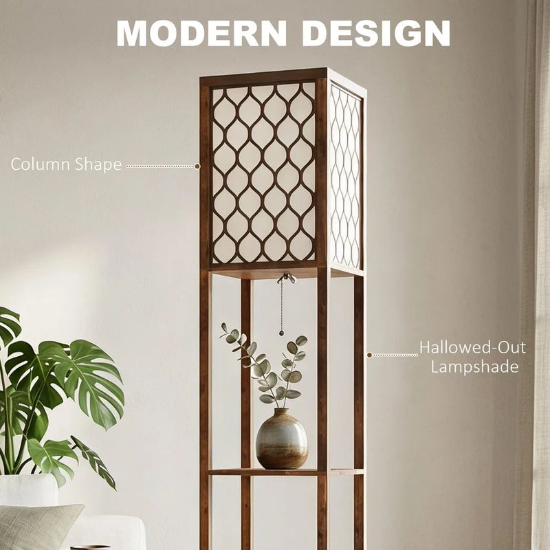 HOMCOM Duo Light Floor Shelves - Rustic Brown