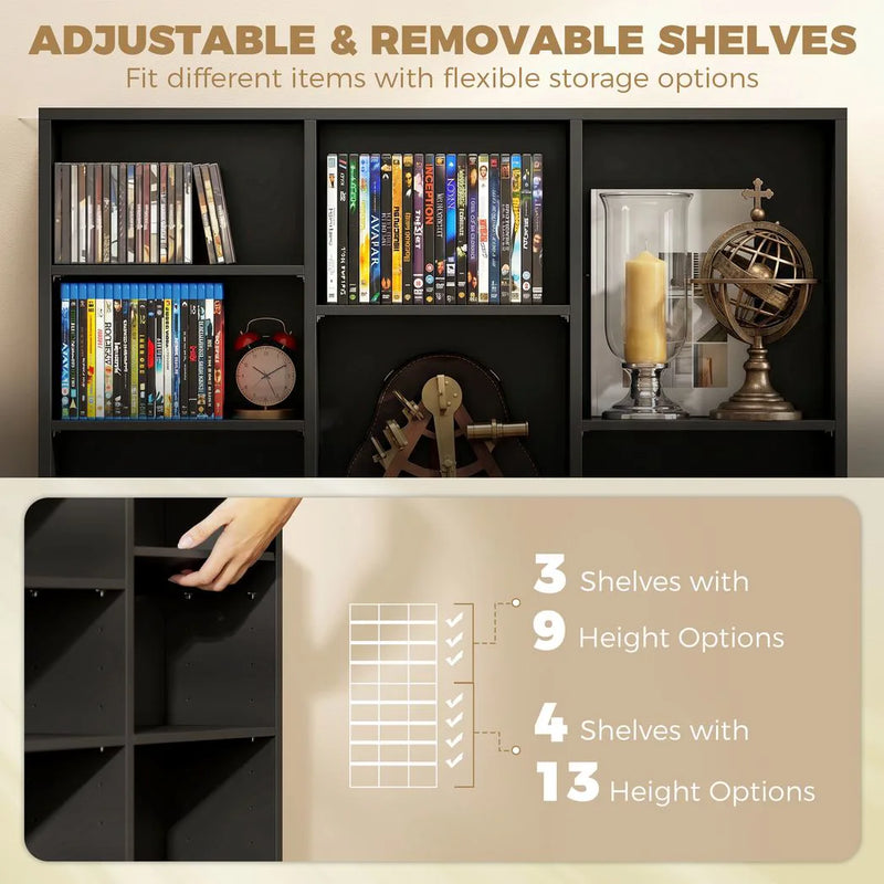 HOMCOM 835 CD/500 DVD Storage Unit, Blu-ray Media Storage Shelf with 27 Compartments and 21 Adjustable Shelves, Black