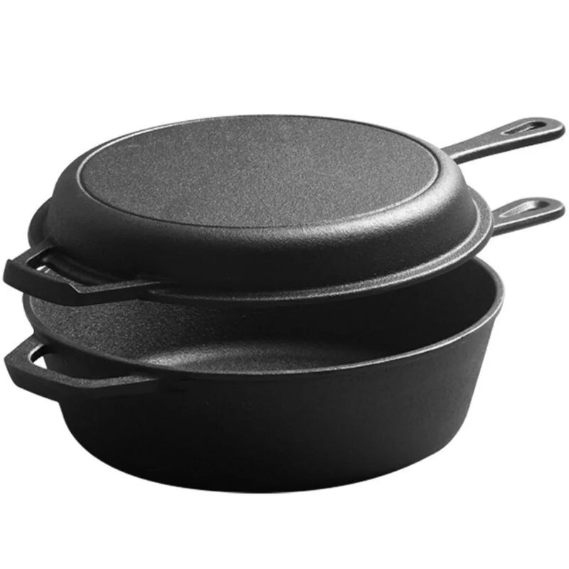 Cast Iron Casserole Dish Pot Pan Cook Camping Stew Dutch Oven Stockpot/Skillet