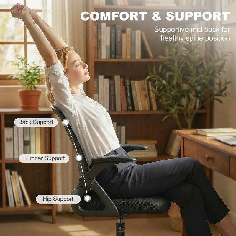 HOMCOM Painting Chair, Mesh Computer Desk Chair with Flip-up Armrests, Black