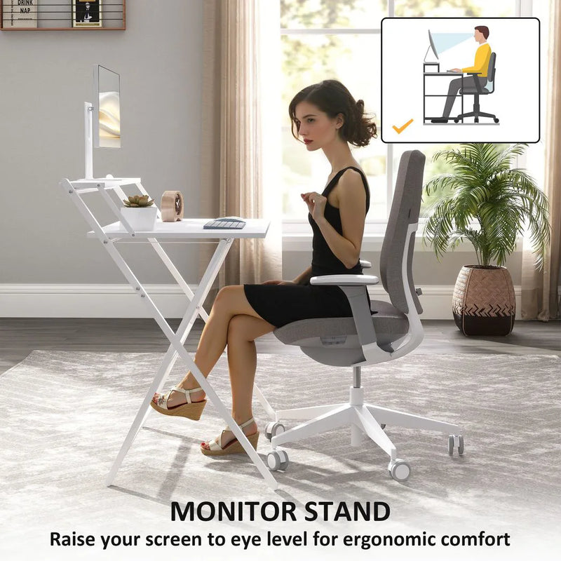 HOMCOM 81.5 cm Folding Computer Desk with Monitor Shelf - White