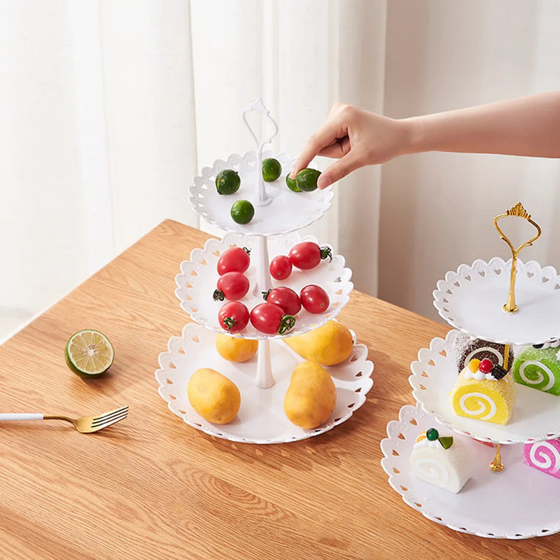 6pcs Cake Stand Afternoon Tea Wedding Plates Party Embossed Tableware Holder-white