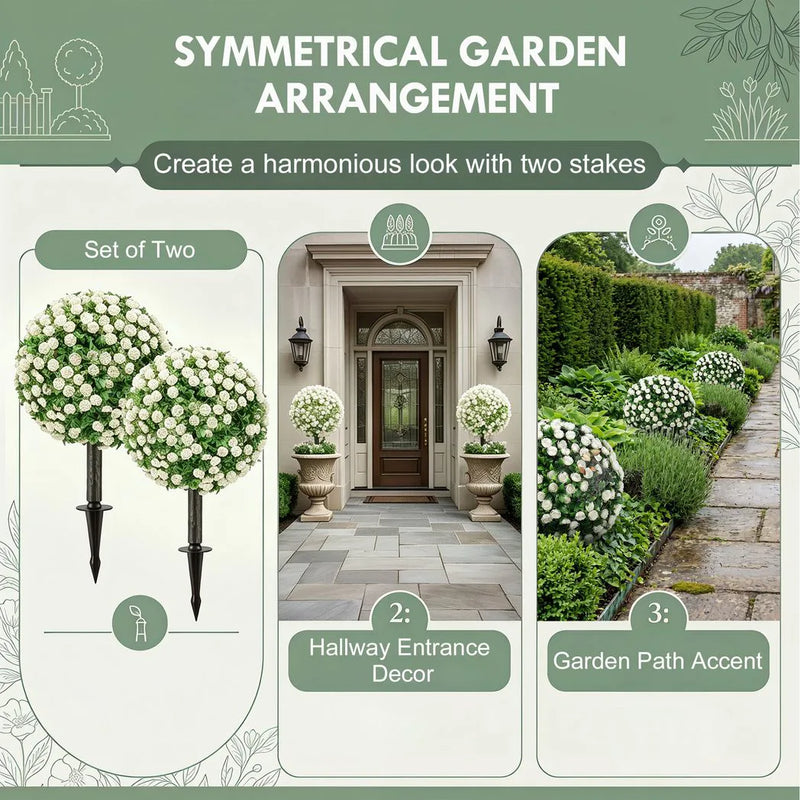 HOMCOM Artificial Rose Topiary UV Resistant, 2-Pack Fake Plants, 55 cm, White