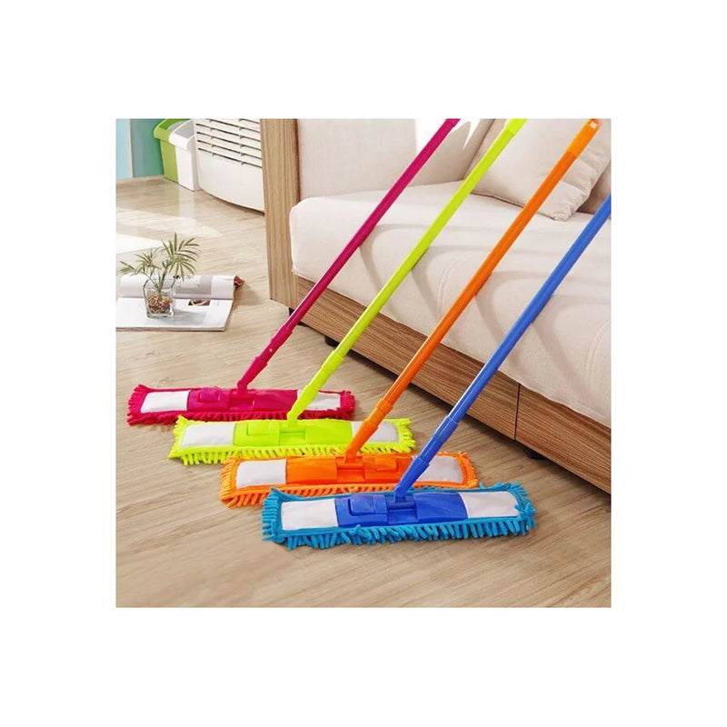 Flat Microfibre Floor Mop With E x pandable Stick Pole Handle Assorted Colours