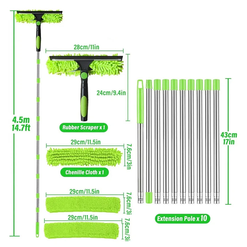 4.5M Telescopic Extendable Window Cleaner Equipment Glass Cleaning Squeegee UK