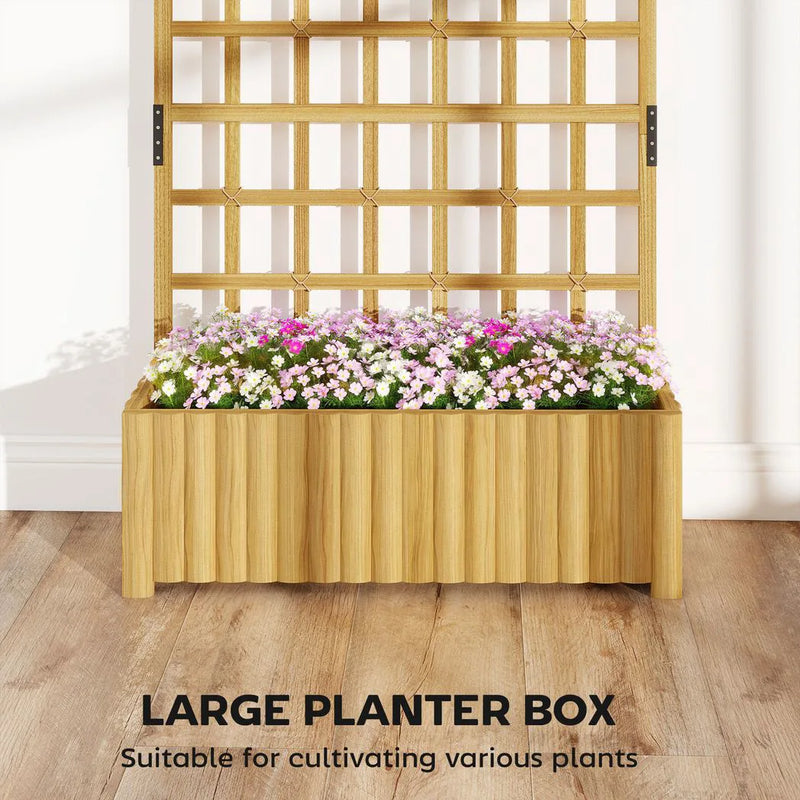 Outsunny Wooden Raised Planter with Trellis, Raised Bed for Garden with Lattice and Drainage Holes for Climbing Plants