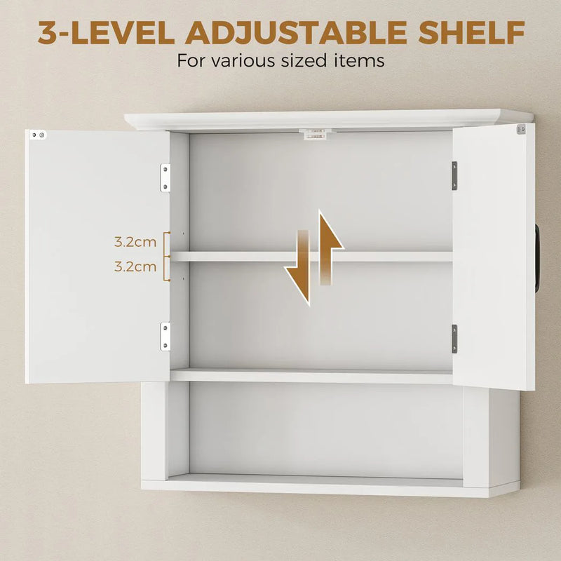 HOMCOM Bathroom Wall Cabinet, Medicine Cabinet, Kitchen Cupboard with 2 Doors and Adjustable Shelf, White