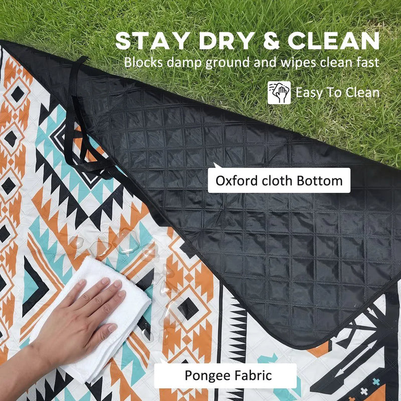 Outsunny Picnic Blanket, 200x200CM Large Beach Blanket Outdoor Picnic Mat with Integrated Strap for Camping, Mix-Colour