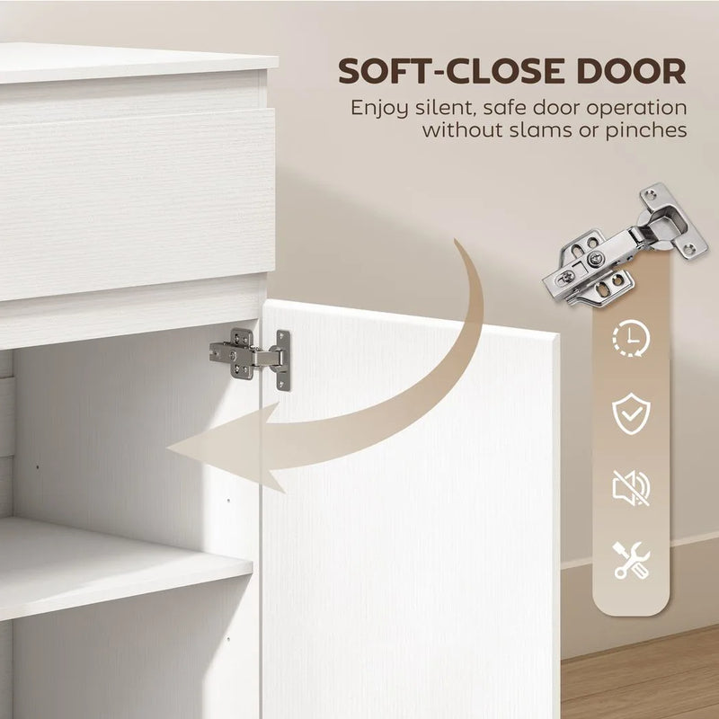 HOMCOM Modern Chest Of Drawers, 5 Drawer Dresser with Adjustable Shelf, Soft-Close Door, White