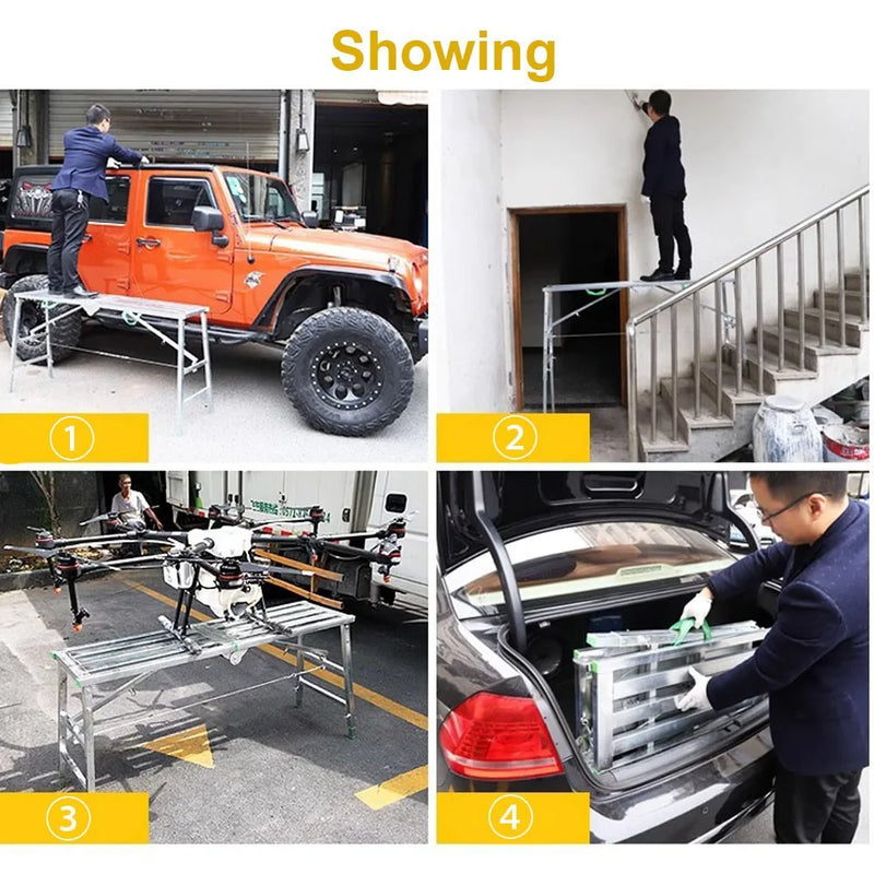 Heavy Duty Steel Hop Up Step Ladder Folding Stool Work Bench Platform 1400mm UK