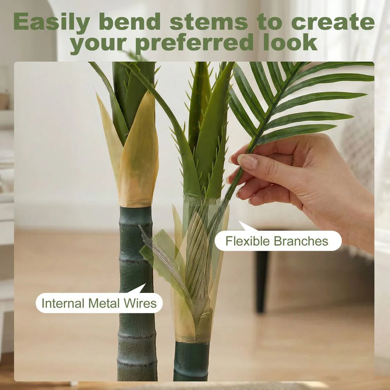 HOMCOM Artificial Palm Tree with 14 PEVA Leaves, 120cm Decorative Artificial Plant with Pot and Moss Effect, Green