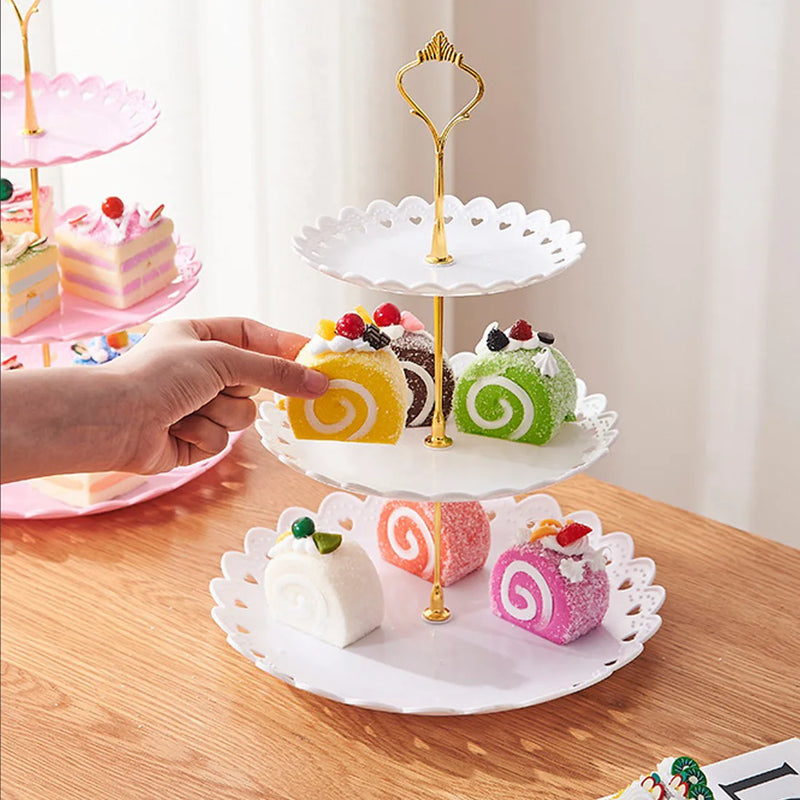 6pcs Cake Stand Afternoon Tea Wedding Plates Party Embossed Tableware Holder-white