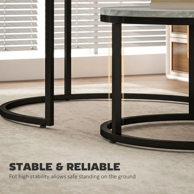 HOMCOM Set of Two Marble-Effect Stacking Tables - Grey