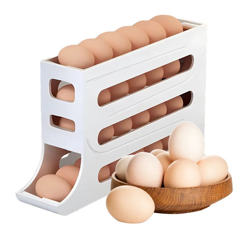 4-Tiers Auto Rolling Egg Dispenser, Space-Saving Egg Holder for Fridge and Countertop, Durable Plastic Kitchen Egg Organizer