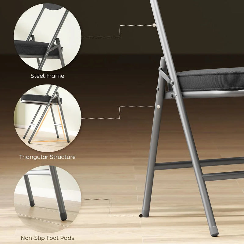 HOMCOM Set of Four Folding Corduroy Seat Chairs - Dark Grey