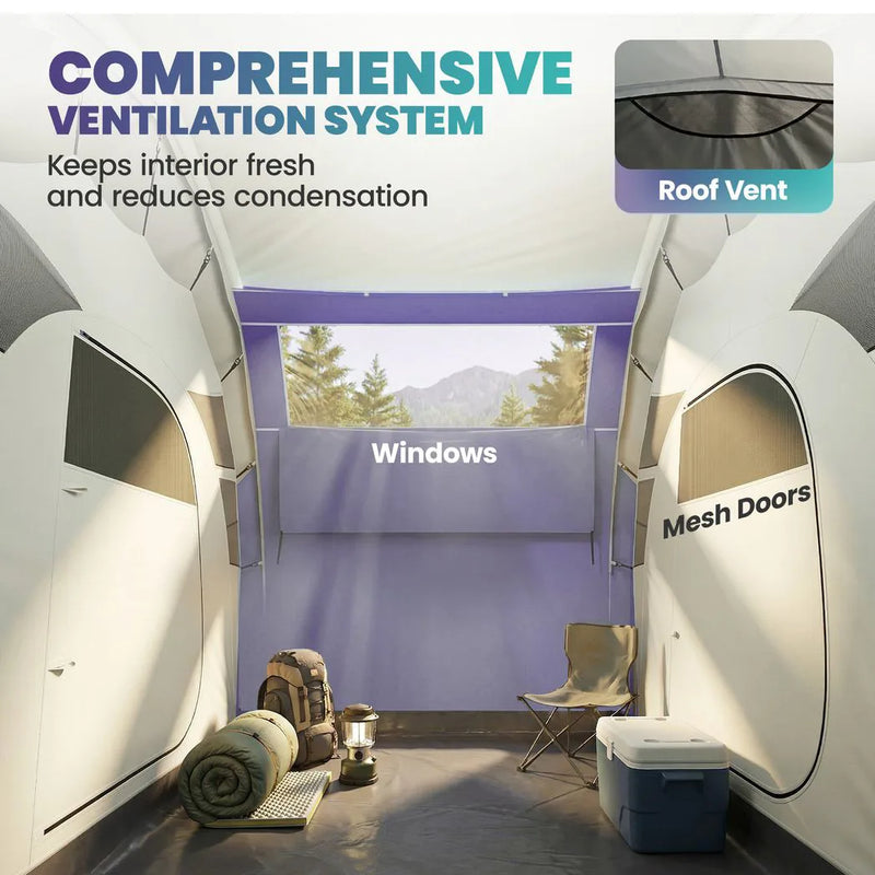 Outsunny Inflatable Tent 2 Bedroom Tunnel Design Windproof Air Tent with Carry Bag for 4 Person