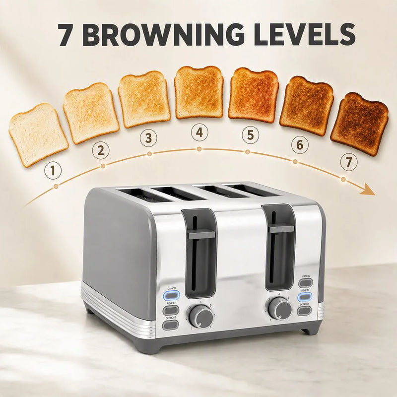 HOMCOM Stainless Steel Kettle and Toaster Set, 1.7L 3000W Cordless Fast Boil Kettle, 4 Slice Toaster Kitchen Set, Grey