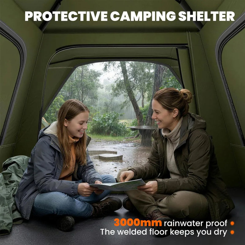Outsunny Pop Up Tent 3000mm Waterproof Camping Tents with Mesh Windows 2-3 People Green