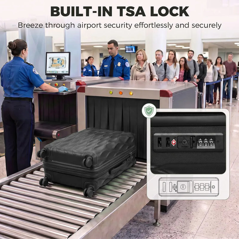 HOMCOM 24Inch Suitcase, ABS Hard Shell Checked Luggage with TSA Lock, Spinner Wheels, Telescopic Handle, Black
