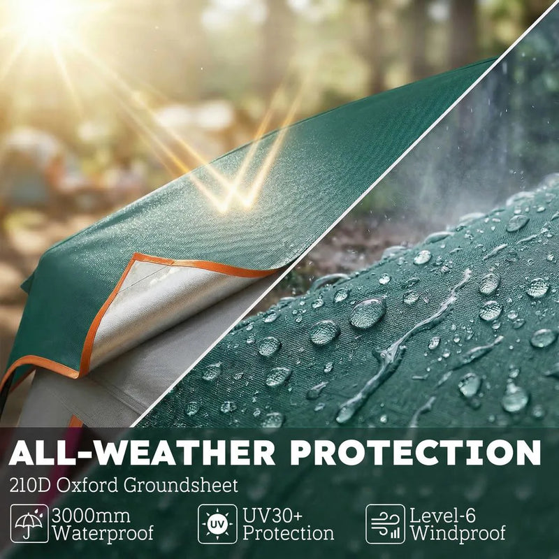 Outsunny Cabin Tent Easy Setup 3000mm Waterproof Camping Tent 4 Person with Carrying Bag Green