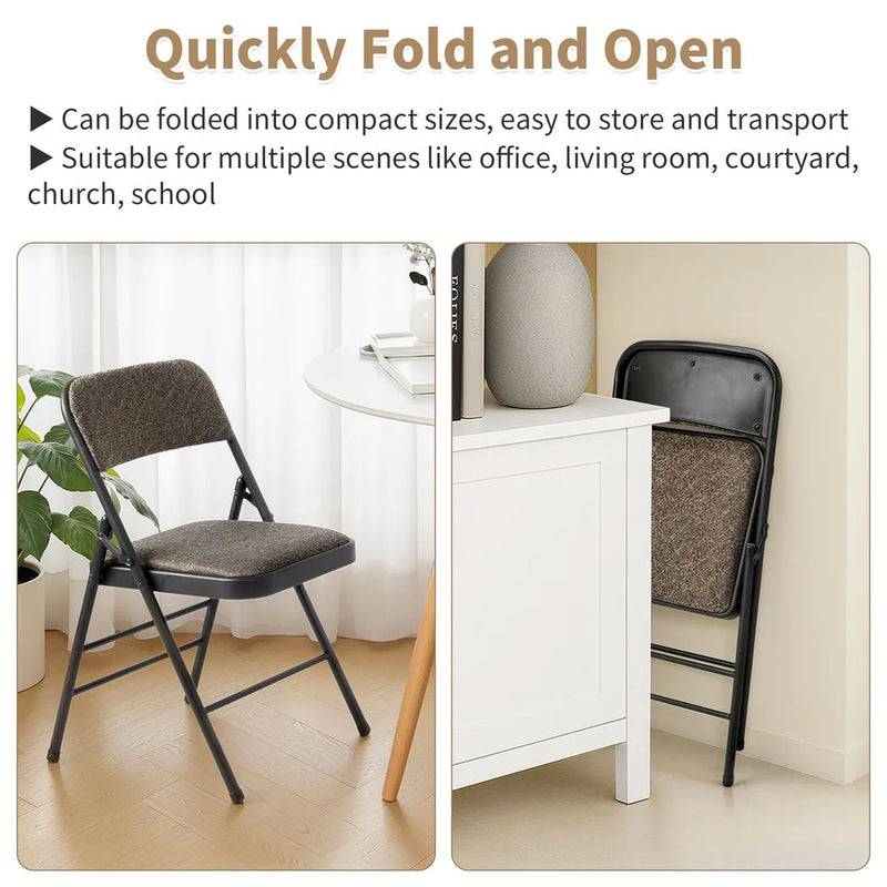 1 Pcs Folding Chair, Black Patterned Fabric Upholstered Event Chair, 18.1"×18.9"×29.9" Padded Seat & Back, Matte Steel Frame, Portable Foldable Chair for Office, Conference, Living Room, School