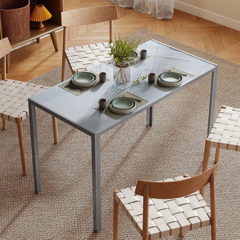 HOMCOM 120cm Dining Table, Rectangle 4 Seater Kitchen Table with Tempered Glass Top and Metal Legs, Grey