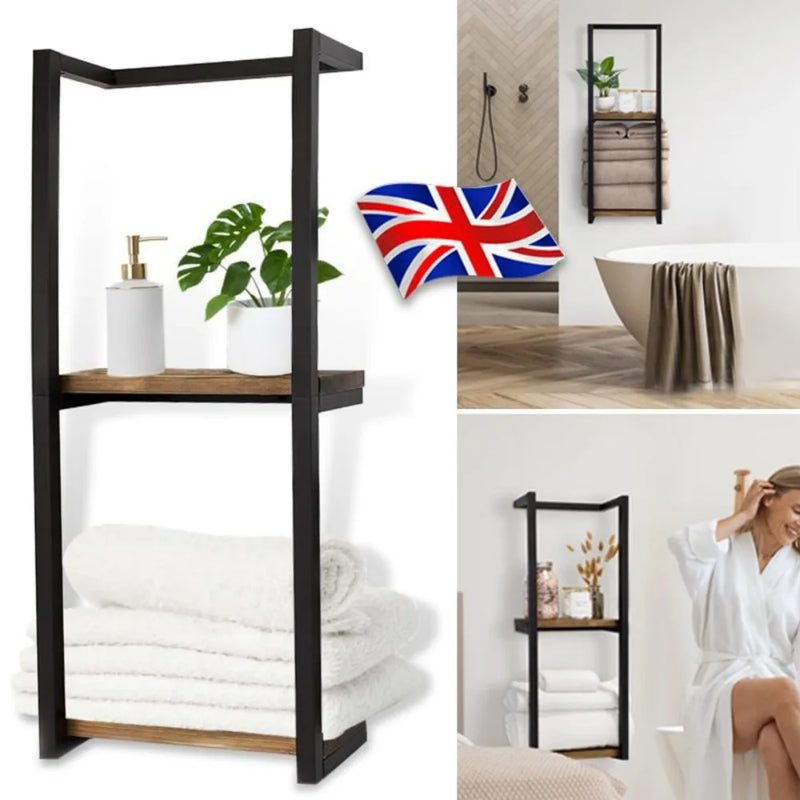 Wall Mounted Towel Rack Metal Storage Shelf Holder Rail-Bathroom Organizer Black