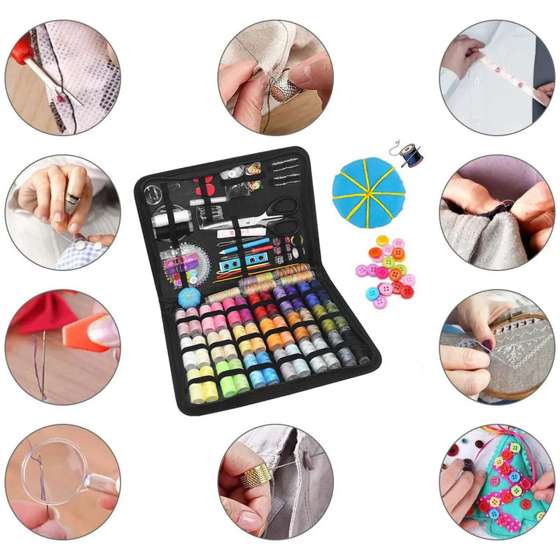230Pcs Portable Sewing Kit Home Travel Case Needles Thread Scissors Set