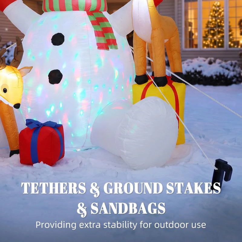 Outsunny 7ft Giant Christmas Inflatable Snowman with 2 Reindeer, Outdoor Blow Up Christmas Decoration with LEDs, Bag