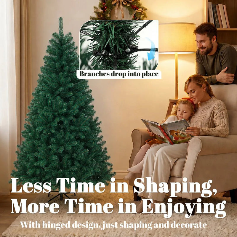 HOMCOM 5ft Artificial Christmas Tree, Fir Hinged Xmas Tree with 420 Branch Tips, Foldable Steel Stand, Green