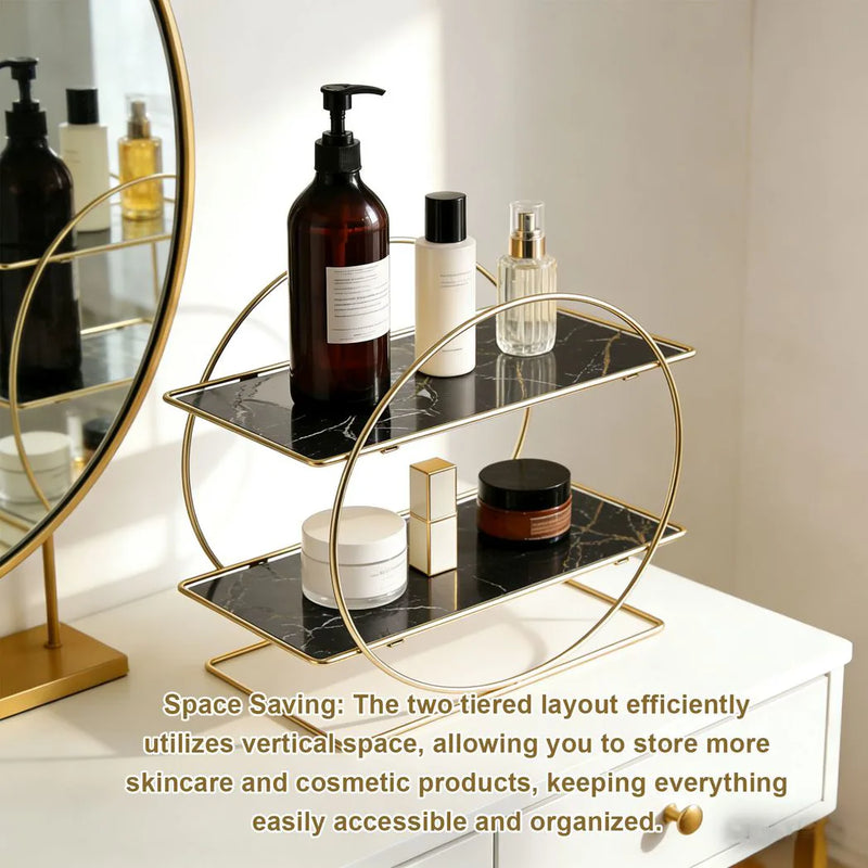 Bathroom Counter Organizer Iron Multi Purpose 2 Tier Countertop Storage Shelf for Cosmetics Skincare Products Toiletries Black
